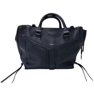Botkier Trigger Black Pebbled Leather Satchel Bag Gunmetal Hardware Tassels